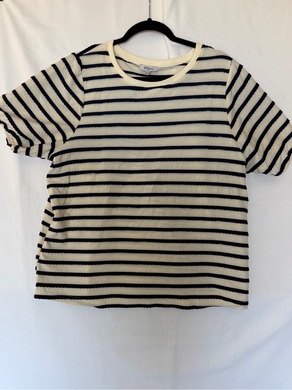 Polagram Striped Crewneck Tee in Cream and Navy NWOT  1XL